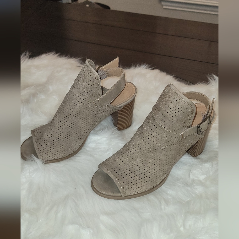 Tan Open Toe Slingback Booties